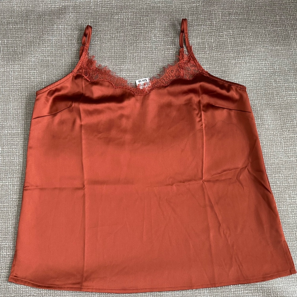 Mystree Lace Trim Camisole Rust Satin Tank Top NWT Boutique Sz Large